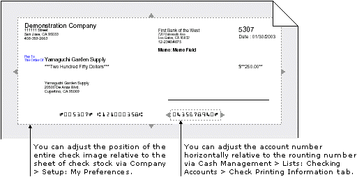 An example of adjusting the position of a cheque image and the account number.