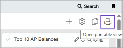The Printable View icon is highlighted in the upper right corner of the dashboard. The icon is a stylized printer.