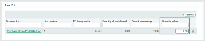 Link PO window for a supplies requisition