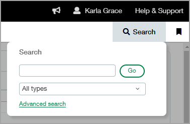 Magnifying glass highlighted to show the quick search window. 
