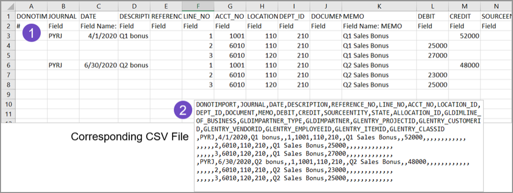 Example of the difference between a CSV opened in Excel and text editor.