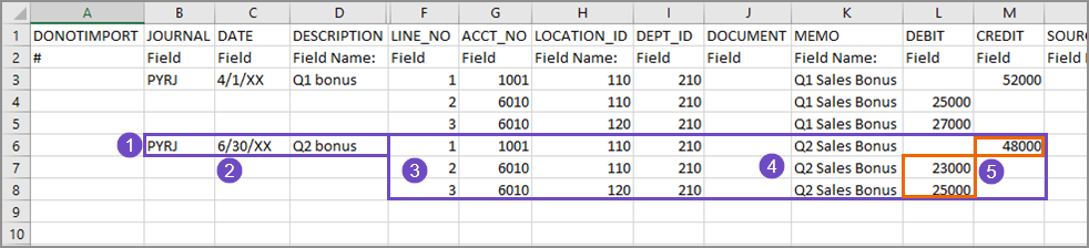 A second GL journal entry added to a CSV file.
