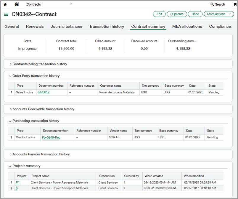 Contract summary tab of a contract.