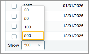 Selection for number of records to show in a list.